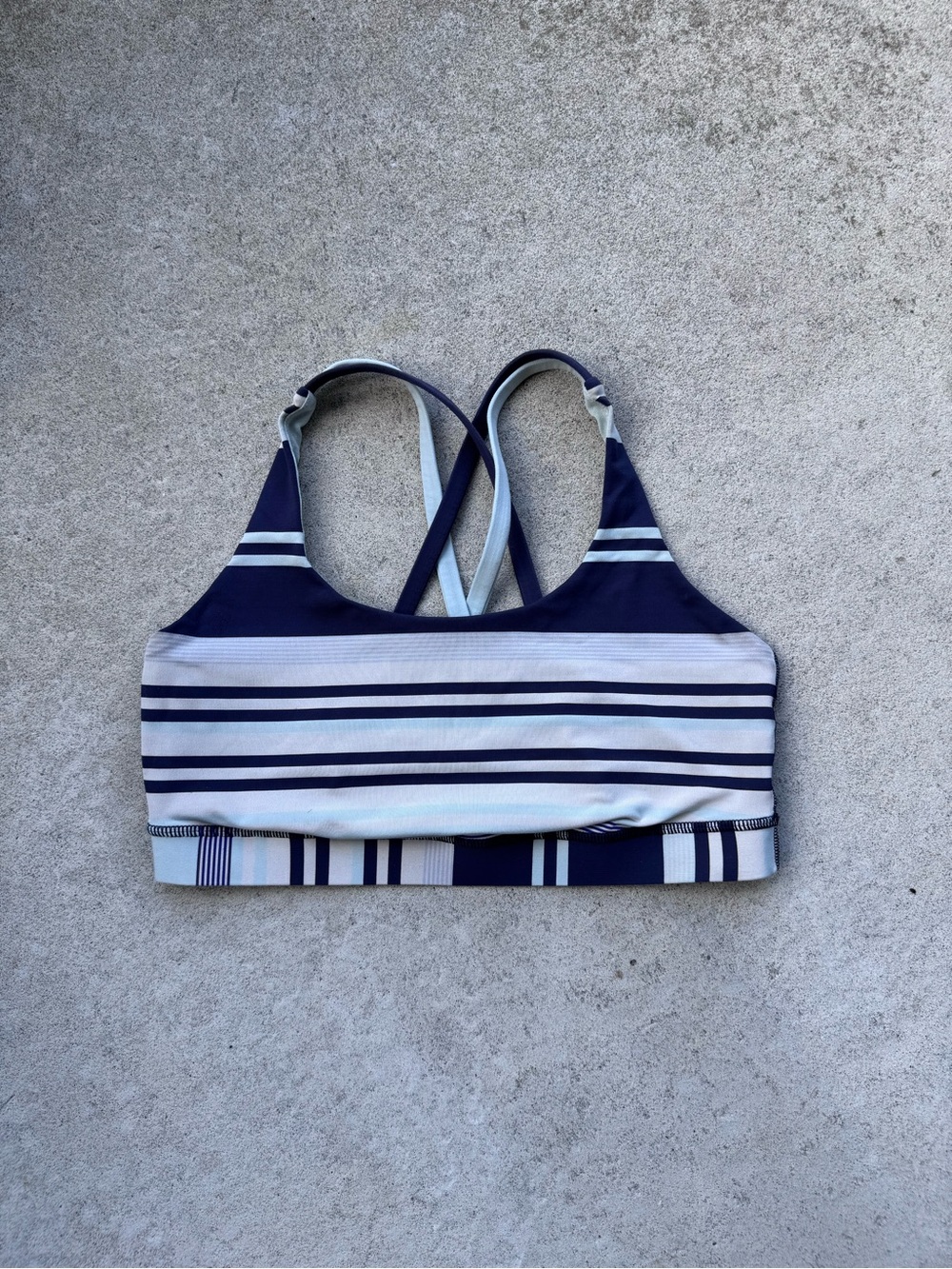 lululemon athletica Navy & White Striped Cross-Back Crop